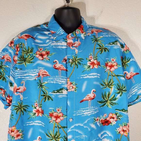 SSLR Mens XL Collection Hawaiian Flamingo Print Button-Up Shirt Polyester - Picture 6 of 9
